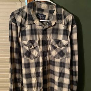 Men’s pearl snap plaid shirt black and cream size XL American eagle brand